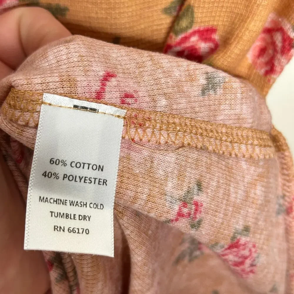 FREE PEOPLE Dylan Thermal Printed Floral Bodysuit Orange Pink Floral Sz L {3F9} - Picture 5 of 5